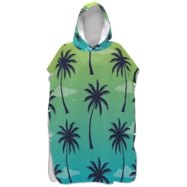 Imagem de Joisal Poncho de surfe para adultos trocador de roupa de banho com capuz bonito ponchos femininos vestíveis com capuz palmeira tropical turquesa