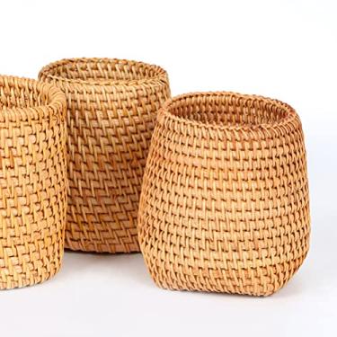 Imagem de Dioche Porta-canetas de Vime Tecido à Mão Pincel Maquiagem Cesto Armazenamento Organizador Panelas Cozinha Caddy Home Office Decoração Mesa para Quarto Três Tamanhos (2)