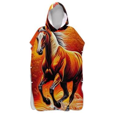 Imagem de TSENQUE Poncho de surfe trocador de roupão adulto toalha de banho com capuz reutilizável unissex poncho adulto com capuz cavalo arte outono