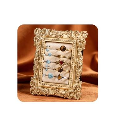 Imagem de Teppdfann Suporte de anel quadrado vintage banhado a ouro 14K para mulheres - Suporte de exibição de joias com almofada de veludo, organizador de anel fino de casamento e noivado para presente de