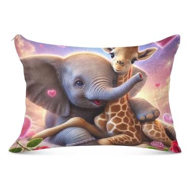 Imagem de Capas de travesseiro decorativas grandes e fofas de girafa de elefante de flanela longa para travesseiro padrão Queen King Capas de travesseiro longas para cama, tamanho do corpo, 53 cm x 137 cm