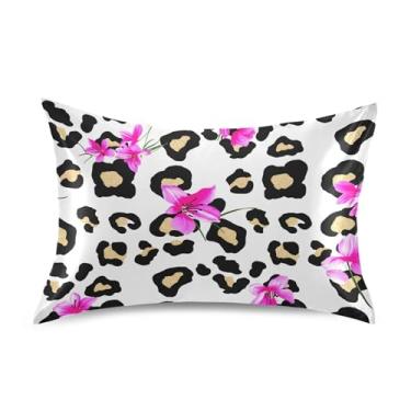 Imagem de Fronhas de almofada de cetim branco floral preto leopardo rosa refrescante macio capa de almofada impressa padrão Queen King fronhas tamanho padrão 66 cm x 50 cm