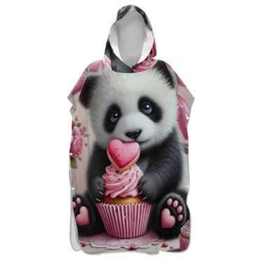 Imagem de Poncho de surf romântico Panda Valentine para adultos trocador de roupa de praia com capuz toalha de banho plus size ponchos adultos para mulheres