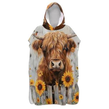 Imagem de Roupão de mudança para adultos, poncho de surfe, com capuz, toalha de natação plus size, fofo, marrom, gado, highland, homens, mulheres, poncho com capuz