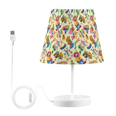 Imagem de Joisal Lâmpada pequena de playground para mesa de cabeceira com abajur de linho, luminária de mesa regulável