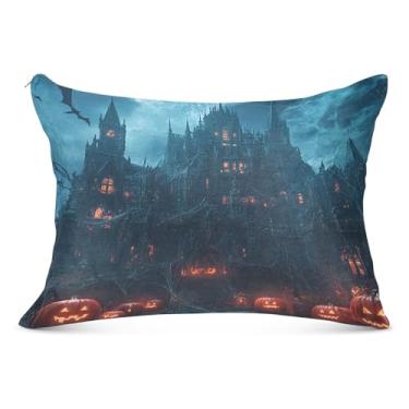Imagem de Capa de travesseiro Spooky Castle Full Moon King super macia e aconchegante, capa de travesseiro com zíper 50 x 101 cm