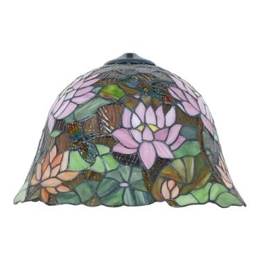 Imagem de Cúpula de abajur de 40 cm (16 polegadas) em vitral estilo Tiffany, peça de reposição. Modelo vintage com girassóis, libélulas e lótus. Ideal para abajures de mesa, de chão e pendentes.