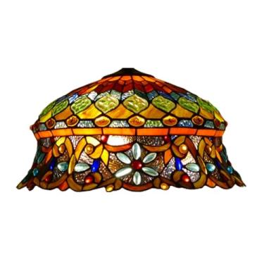 Imagem de Cúpula de Abajur Tiffany Pavão (Somente Reposição) 18x10 Polegadas, Cúpula de Vidro Colorido, Capa de Luz Âmbar Vintage Adequada para Uso com Abajur de Mesa, Abajur de Chão, Luminária Penden