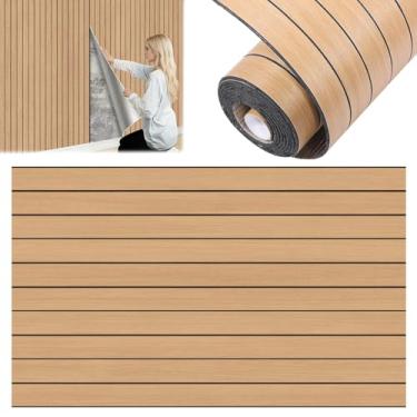 Imagem de Tcwhniev Painel de parede de ripas de PVC, adesivo autoadesivo à prova de som 3D para escritório doméstico (marrom claro, estilo grão de madeira escovada)