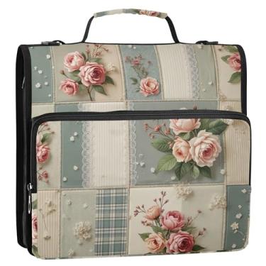 Imagem de Fichário escolar vintage floral resistente com 3 anéis com zíper e alça