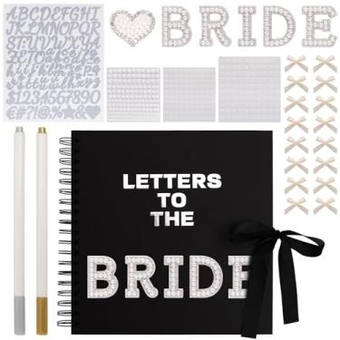 Imagem de Hugestar Livro de recortes de 20 x 20 cm de letras para a noiva, livro de memórias de casamento com 30 páginas, faça você mesmo, álbum de fotos de papel em branco com adesivos de pérolas, laços