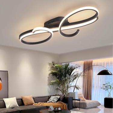 Imagem de Luminária de teto LED regulável com controle remoto, luminária de embutir, para sala de estar, quarto, sala de jantar, cozinha, corredor e escritório (preta, 60 cm)