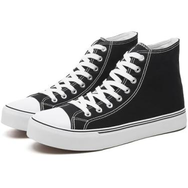 Imagem de yageyan Tênis masculino de lona de cano alto, moderno, com cadarço, casual, clássico, Preto, 38