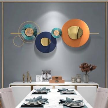 Imagem de Decoração de parede grande de metal para sala de estar, esculturas de parede redondas geométricas criativas modernas decoração de parede 3D para quarto, escritório, sala de jantar, decoração de casa