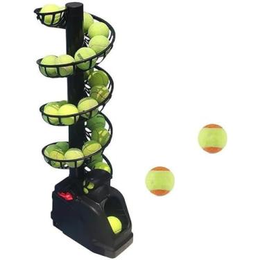 Imagem de GUAVFH Máquina de jogar tênis versátil, lançador de bola de tênis portátil, pode conter cerca de 30 bolas, alimentado por bateria, ângulo ajustável, para prática de várias bolas, iniciantes