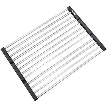 Imagem de Escorredor de louças dobrável de aço inoxidável escorredor de pratos sobre a pia escorredor de pratos para bancada de cozinha organizador de balcão