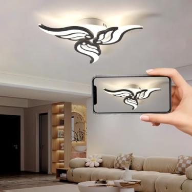 Imagem de Luminária de teto LED com design criativo de flor, dimerizável com controle remoto, moderna para sala de estar, quarto, sala de jantar e escritório (preta, 3 lâmpadas).
