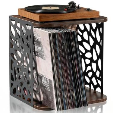 Imagem de CILXGQLN 1 cubo de armazenamento de discos de vinil e porta-discos empilhável, armazenamento de álbum multifuncional para mais de 60 discos de vinil, organizador de chão para sala de estar, suporte de