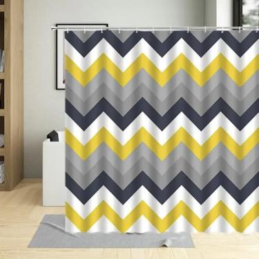 Imagem de Cortina de chuveiro listrada ondulada, tela geométrica colorida para decoração de parede, tecido de poliéster impermeável, ganchos de cortina de banheiro 35 x 79 pol. - 90 x 200 cm/LxA