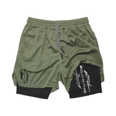 Imagem de Shorts De Compressão Masculinos 2 Em 1 Para Corrida E Treino Com Bolso