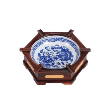 Imagem de Cinzeiro de madeira mogno à prova de vento cinzeiro hexagonal criativo para fumar para escritório em casa, pátio, decoração externa, bandeja de suporte de cinzas (pequena)