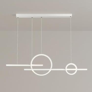 Imagem de Luminária pendente geométrica longa, luminária linear de alumínio com cúpula de silicone, luminárias de suspensão LED modernas - 56W, lustre para sala de jantar, luminárias pendentes finas p
