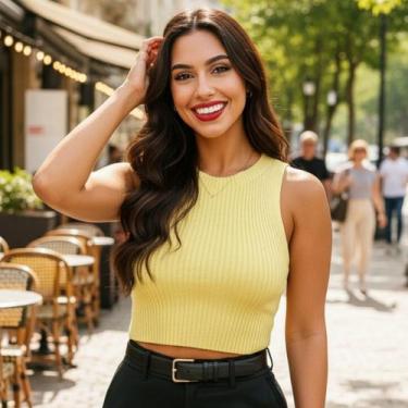 Imagem de Cropped Básico Canelado Tricot Modal - Vitrine Collection, Amarelo beb