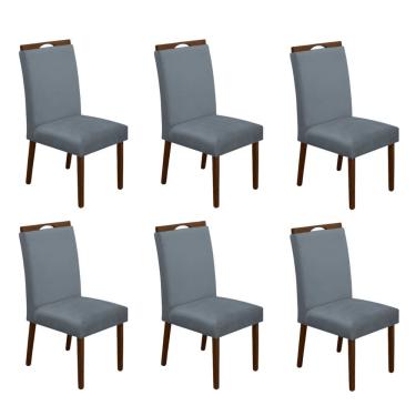 Imagem de Kit 6 Cadeiras De Jantar Madeira Maciça Em Linho Heloísa Mel;Cinza Veludo