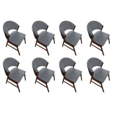 Imagem de Kit 8 Cadeiras De Jantar Madeira Maciça Débora Em Facto Ocre Cinza Linho Mel