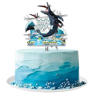 Imagem de Mosasaurus Dinosaur Acrylic Cake Topper with Birthday Thanksgiving Sign Dinosaur Party Decorations