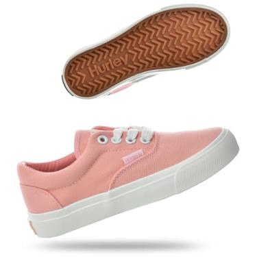 Imagem de Hurley Marley Tênis infantil de lona com cadarço – Tênis de skate de cano baixo para crianças, calçados esportivos para meninos e meninas, Rosa/branco, 18