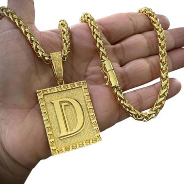 Imagem de Cordão 8Mm Peruano + Pingente Letra - Banhado A Ouro