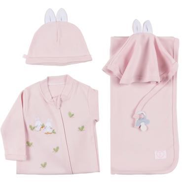 Imagem de Saída de Maternidade Bebê Malha Menina Rosa 4Pçs - Fofinho