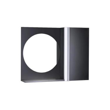 Imagem de Espelho Redondo para Banheiro com Armário Preto com Barra