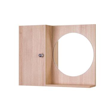 Imagem de Armário para Banheiro com Espelho Redondo Madeira Clara