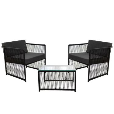 Imagem de 2 Poltronas E Mesa De Centro Santiago Fio Fibra Sintética Ferro - Estofado