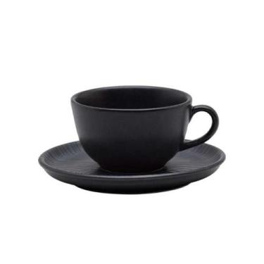 Imagem de Xícara Para Chá Com Pires Em Cerâmica Flat Ônix 200ml Oxford
