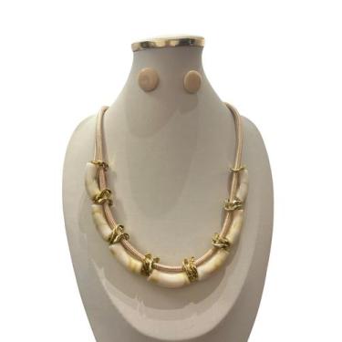 Imagem de Maxi Colar Feminino Cristal Resina Kit Brinco Fio Encerado - MLBpel, C