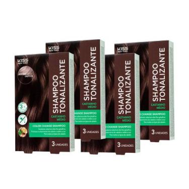 Imagem de Kit com 4 Shampoos Tonalizantes Color Change Castanho Médio - Kiss New