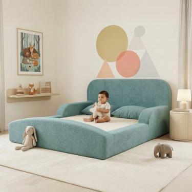 Imagem de Cama Montessoriana Casal Encanto 100 Espuma Verde Água Keiko - Keiko C