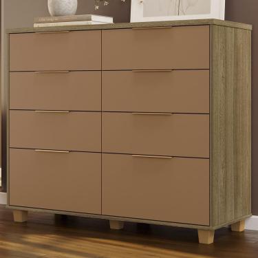 Imagem de Cômoda Quarto 121cm 8 Gavetas Delmont Nature/camarim V02 - Mpozenato