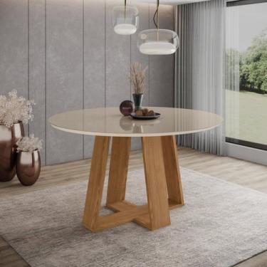 Imagem de Mesa Lins para 6 Lugares Tampo de 140cm Redonda com Vidro Bege/Nature/