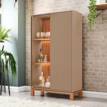 Imagem de Cristaleira Mondrian 2 Portas com LED Marrom/Freijó - Caemmun