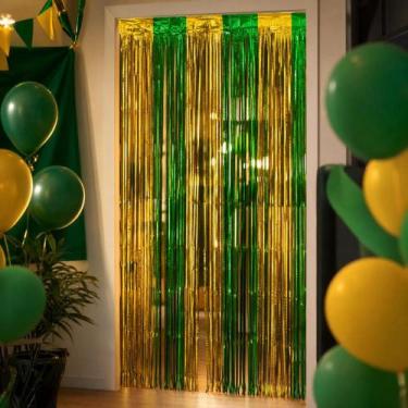 Imagem de Cortina Varal Metalizado Franja Brasil Painel Decorativo Tamanho:Verti
