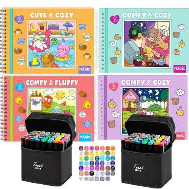 Imagem de Kit 4 Livros de Colorir Coleção Cute Cozy Coloring Book Capa Dura Espi