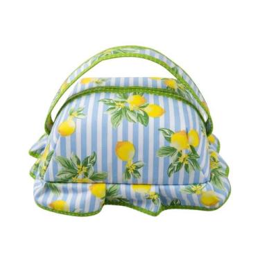 Imagem de Cesta Porta Pão com Zíper  Artesanal, Dobrável e Prática Cor:Limão Lis