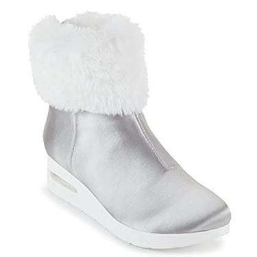 Imagem de DKNY Bota feminina de cano curto com salto anabela, Abri prata/branco, 6