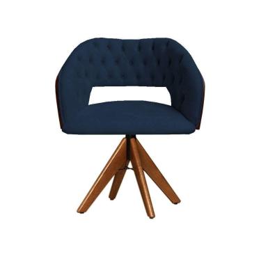 Imagem de Cadeira Decorativa Bia Capitonê Marinho Giratória Madeira