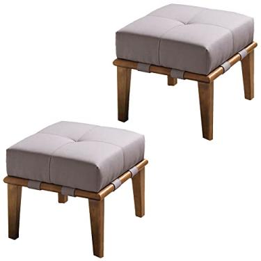 Imagem de Kit 02 Puffs Decorativos 45cm Martínez Linho Pés Madeira Bege/Natural G62 - Gran Belo
