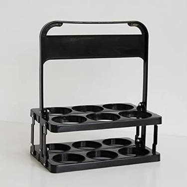Imagem de suporte portátil para cerveja com 6 garrafas Suporte para garrafa de cerveja dobrável de cor pura Suporte para armazenamento de bebidas dobrável(Black), Suporte para refrigerador de cerveja,